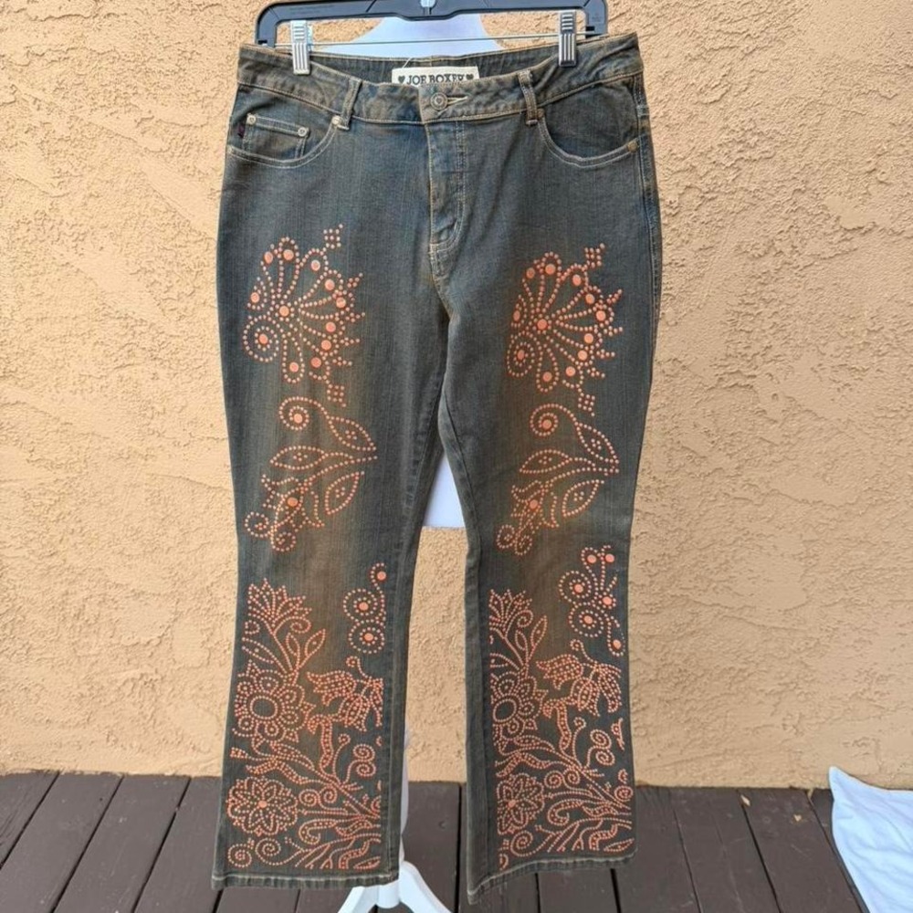 Joe Boxer Y2K Midrise Floral Embellished Flare Leg Denim Jeans Women Size 12